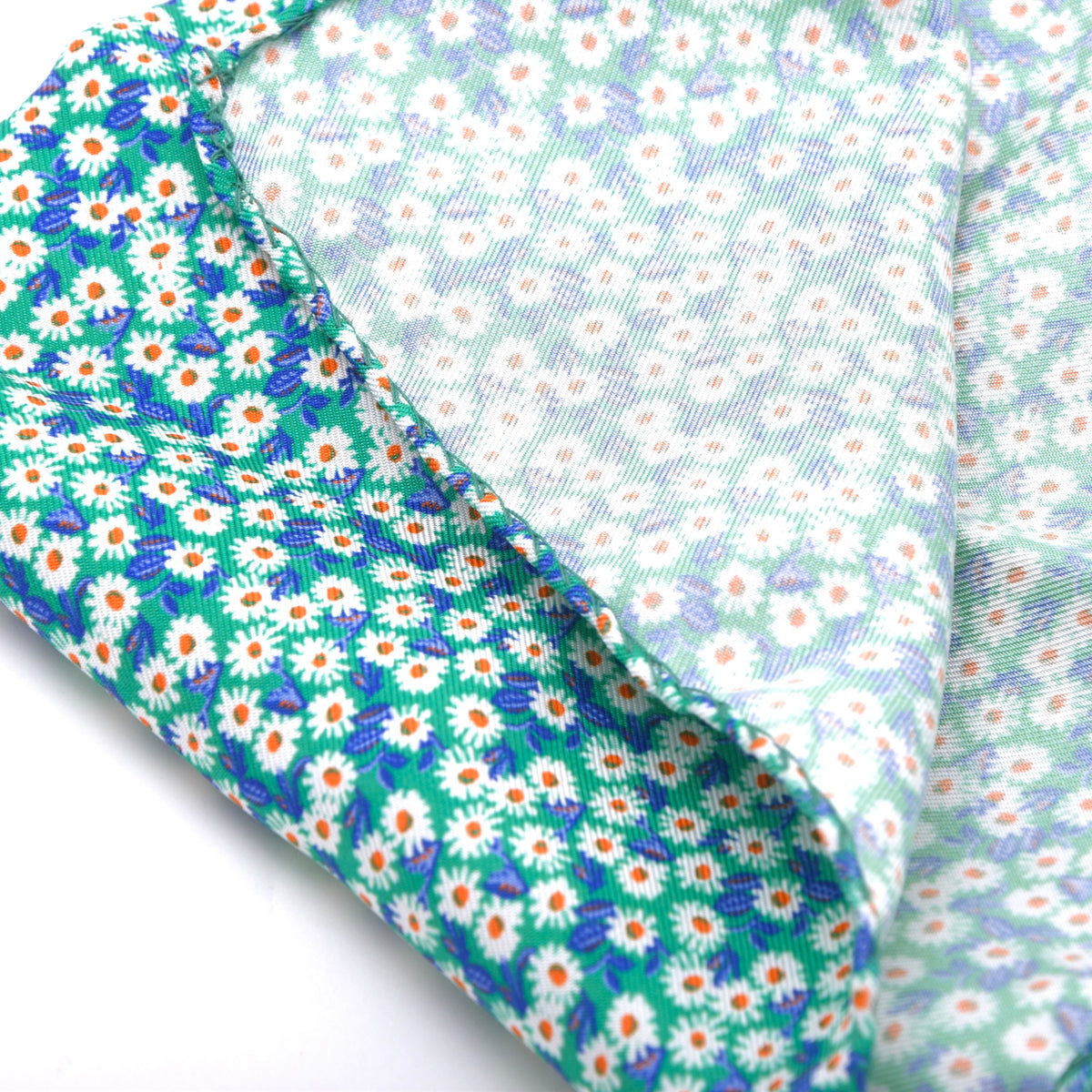 Classic Silk Pocket Square Made in Italy - Teal Flowers