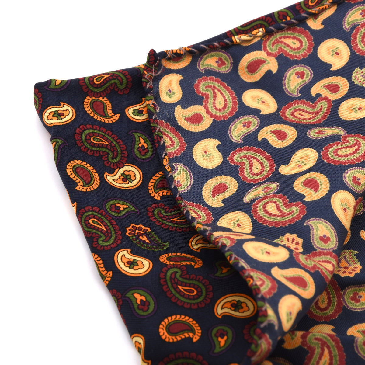 Classic Vintage Seide Einstecktuch 30,5 cm  Made in Italy - Marineblau/Orange  Paisley