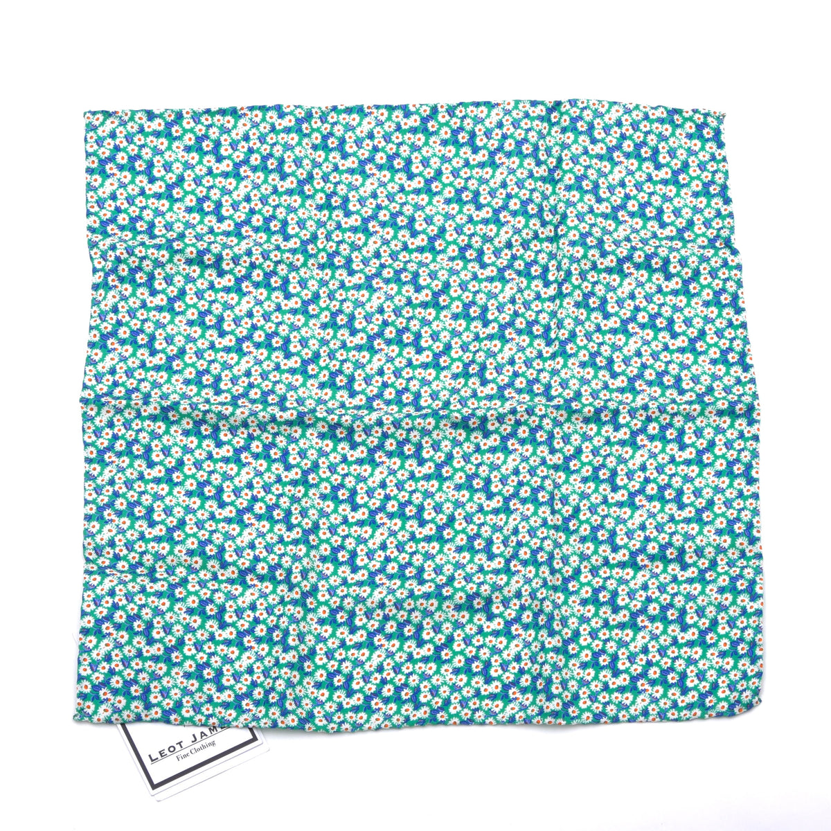 Classic Silk Pocket Square Made in Italy - Teal Flowers