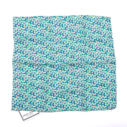 Classic Silk Pocket Square Made in Italy - Teal Flowers