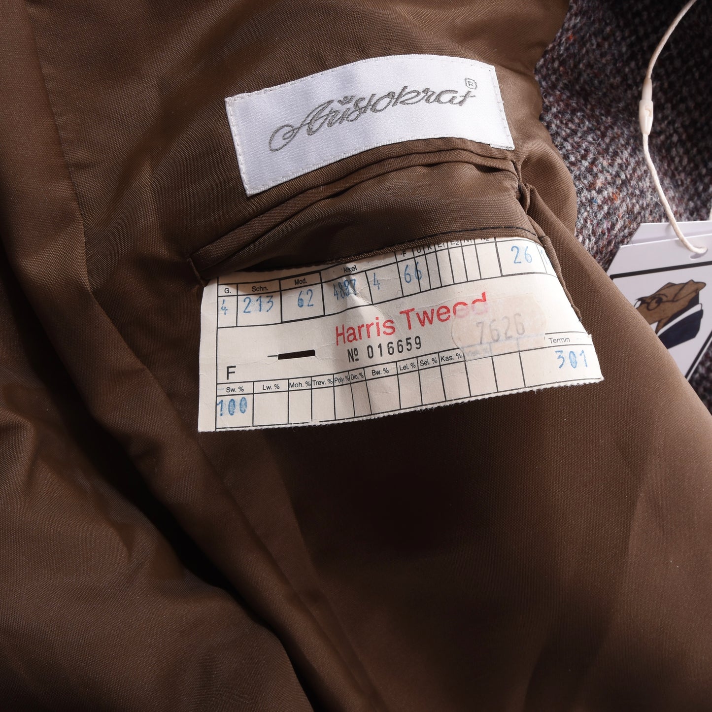 Aristokrat Harris Tweed Wool Jacket Size 26 ca. 58cm - Brown