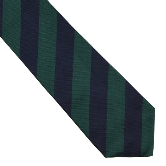 Ascot Hand Made Silk Tie - Blue/Green Repp Stripes