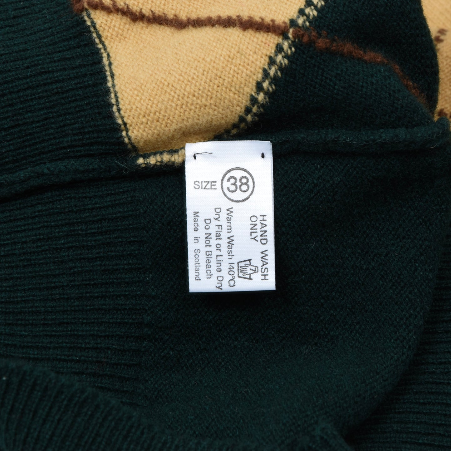 Peter Scott Wool Sweater Size UK38 Chest ca. 54cm - Green Argyle