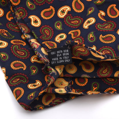 Classic Vintage Seide Einstecktuch 30,5 cm  Made in Italy - Marineblau/Orange  Paisley