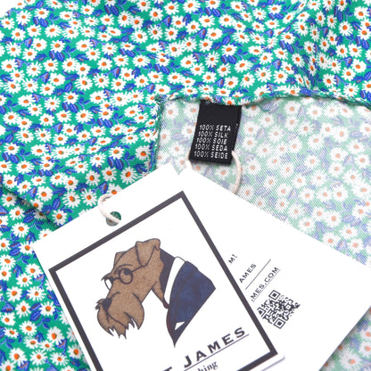 Classic Silk Pocket Square Made in Italy - Teal Flowers