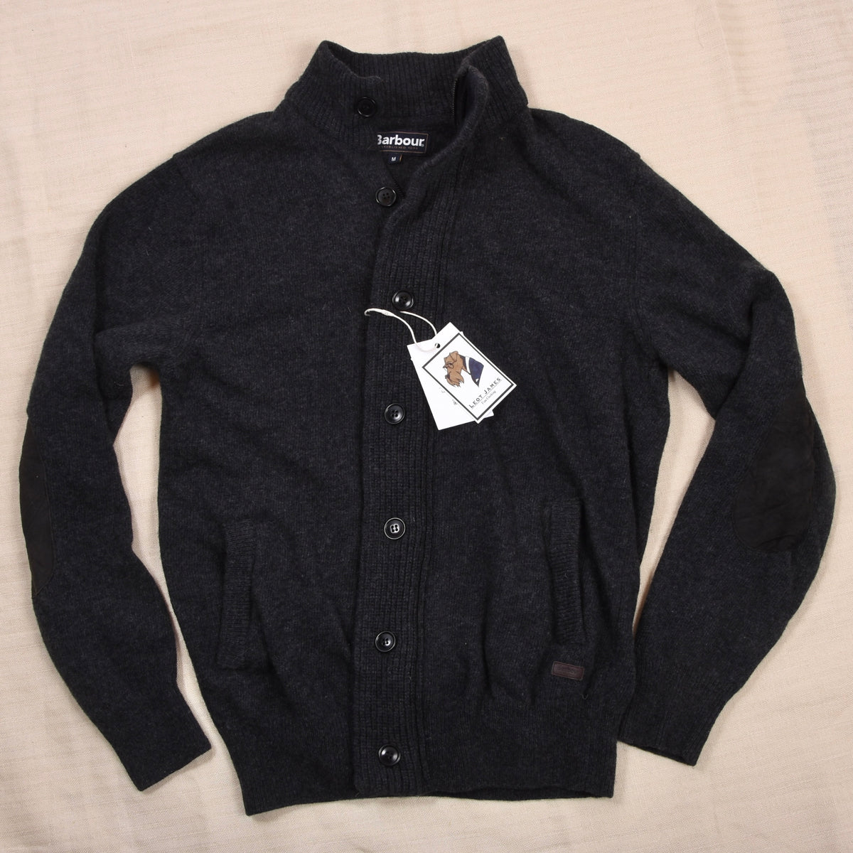 Barbour Essential Strickjacke aus Wolle Größe M - Grau