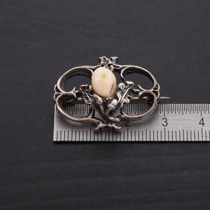 Vintage Jagd-Brosche 835 Silber mit Grandl ca. 3cm
