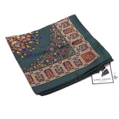 Classic Silk Pocket Square 42cm x 43cm - Green Ornamental