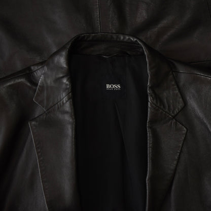 Hugo Boss Lambskin Leather Jacket Size 52 - Black