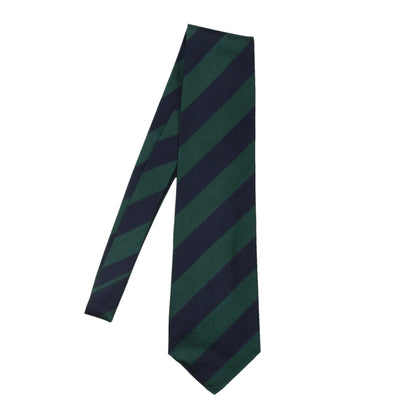 Ascot Hand Made Silk Tie - Blue/Green Repp Stripes