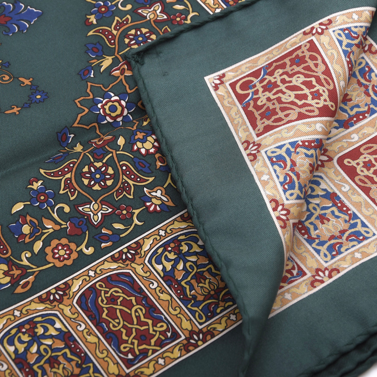 Classic Silk Pocket Square 42cm x 43cm - Green Ornamental