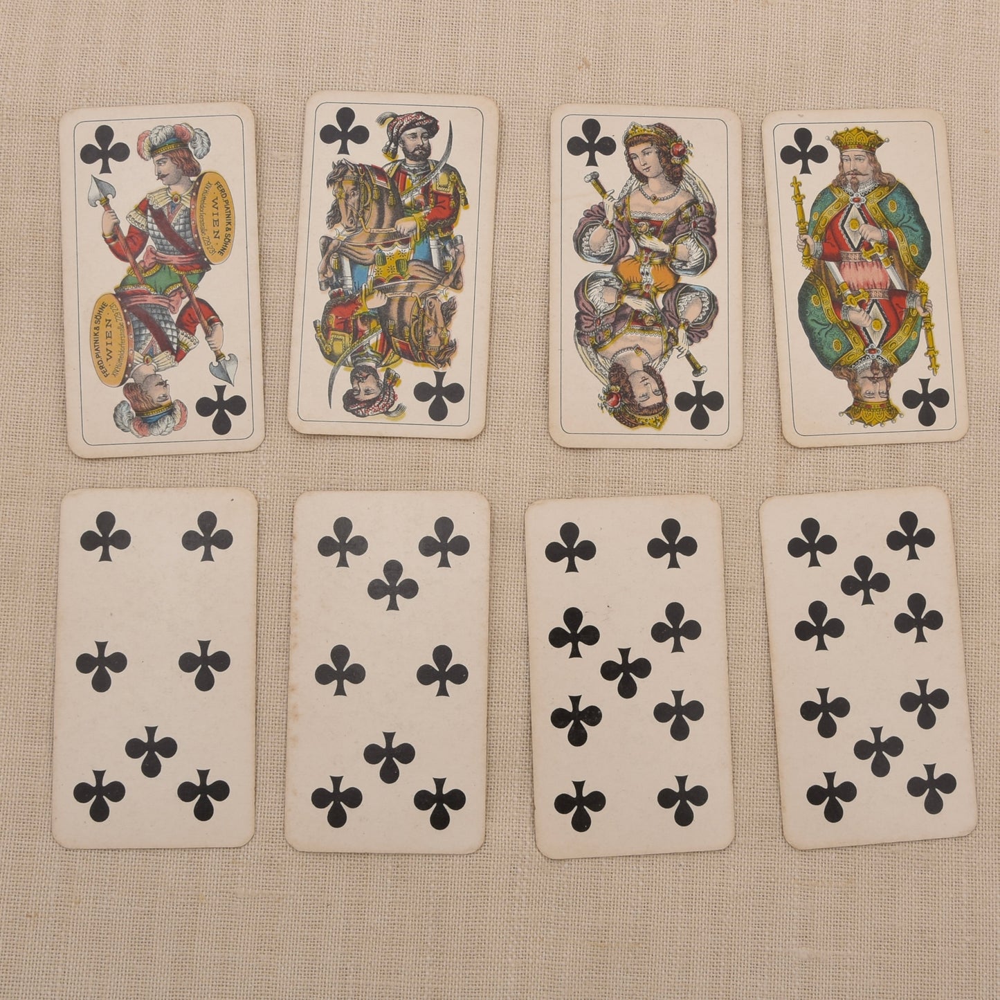 Piatnik Tarock-Karten vor 1945 + antikes Lederetui – 54 +1 Blatt