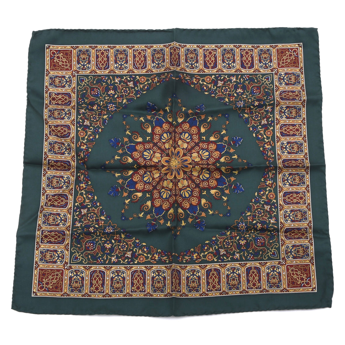 Classic Silk Pocket Square 42cm x 43cm - Green Ornamental