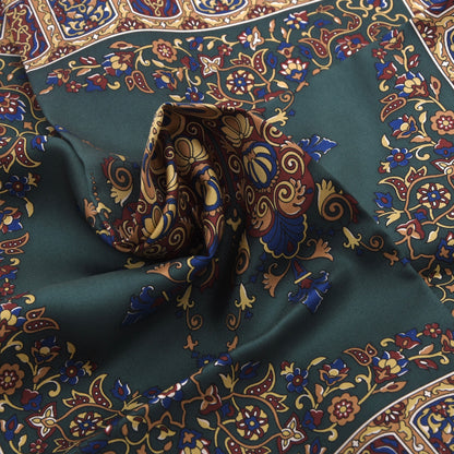 Classic Silk Pocket Square 42cm x 43cm - Green Ornamental