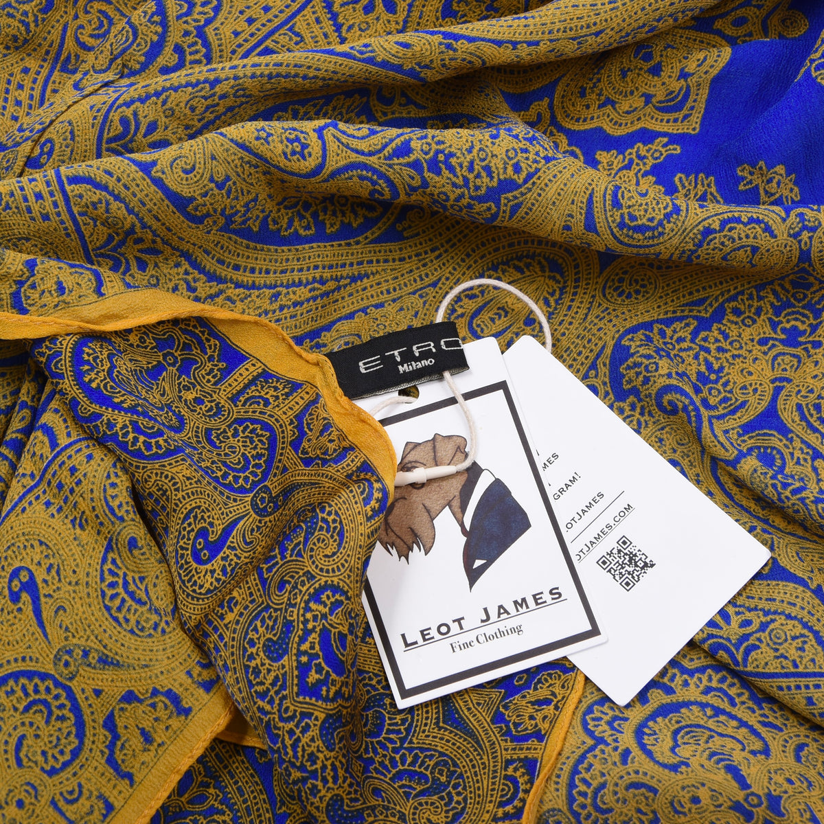 Etro Milano 100% Silk Scarf 171cm Made in Italy - Blue/Yellow Paisley