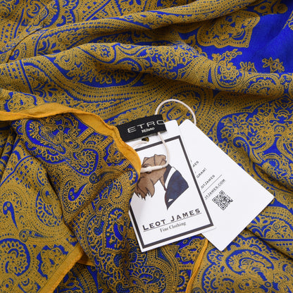 Etro Milano 100% Silk Scarf 171cm Made in Italy - Blue/Yellow Paisley