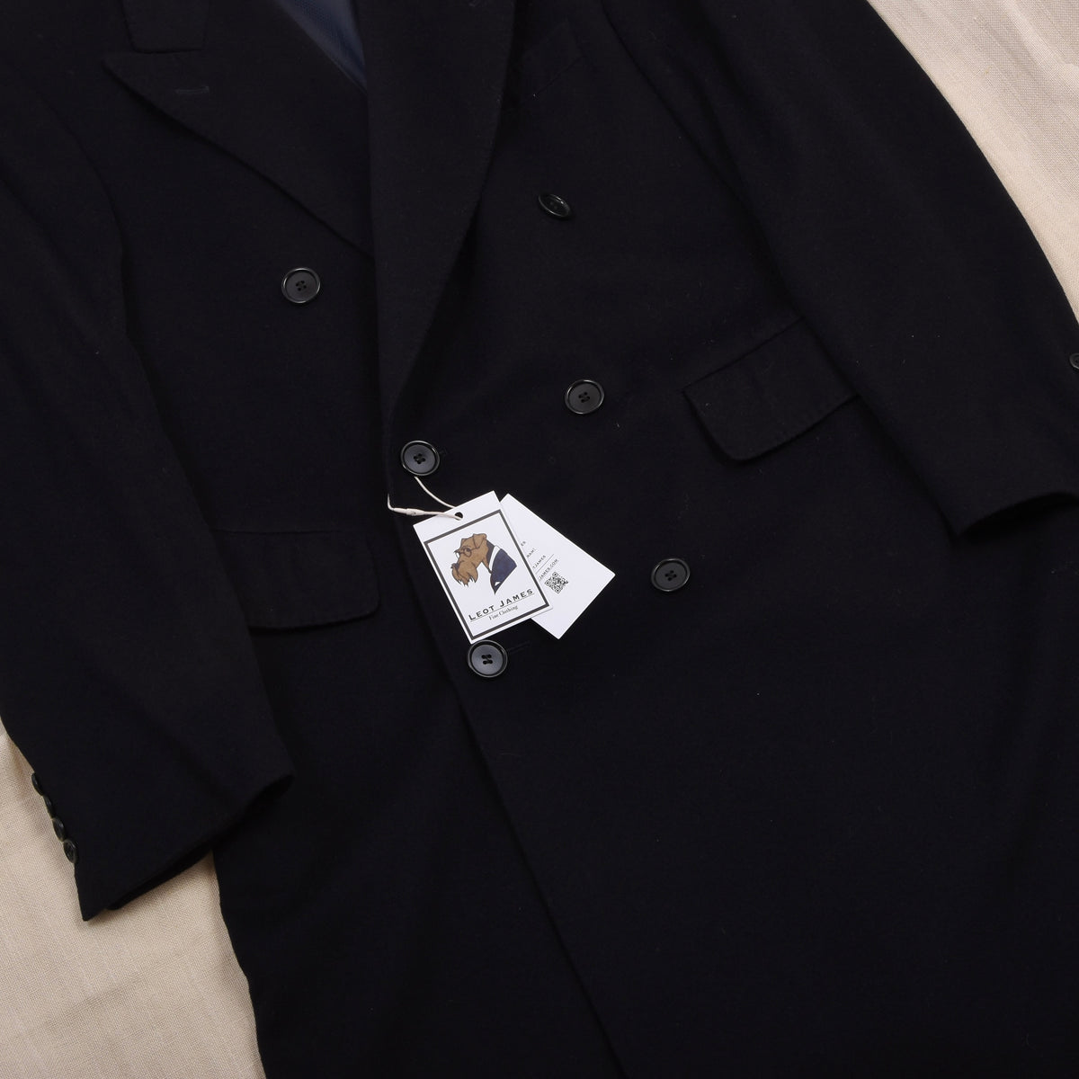 Odermark for Hirmer Double-Breasted Wool-Cashmere  Peak Lapel Overcoat Feat. Loro Piana Fabric - Navy Blue