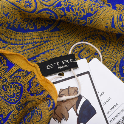 Etro Milano 100% Silk Scarf 171cm Made in Italy - Blue/Yellow Paisley