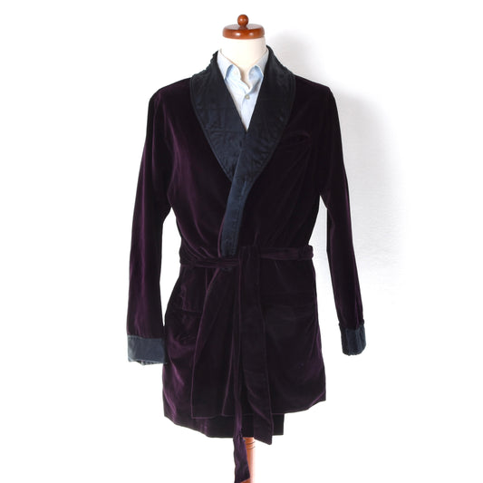 Vintage Palmers Velvet Smoking Jacket/Robe - Aubergine/Eggplant