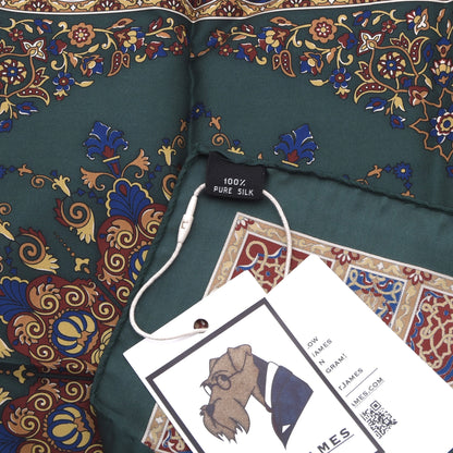 Classic Silk Pocket Square 42cm x 43cm - Green Ornamental