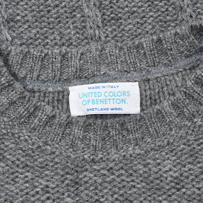 Benetton x2 Shetland Wool Sweaters Size XL/54 Chest ca. 62-63cm - Grey?Tan