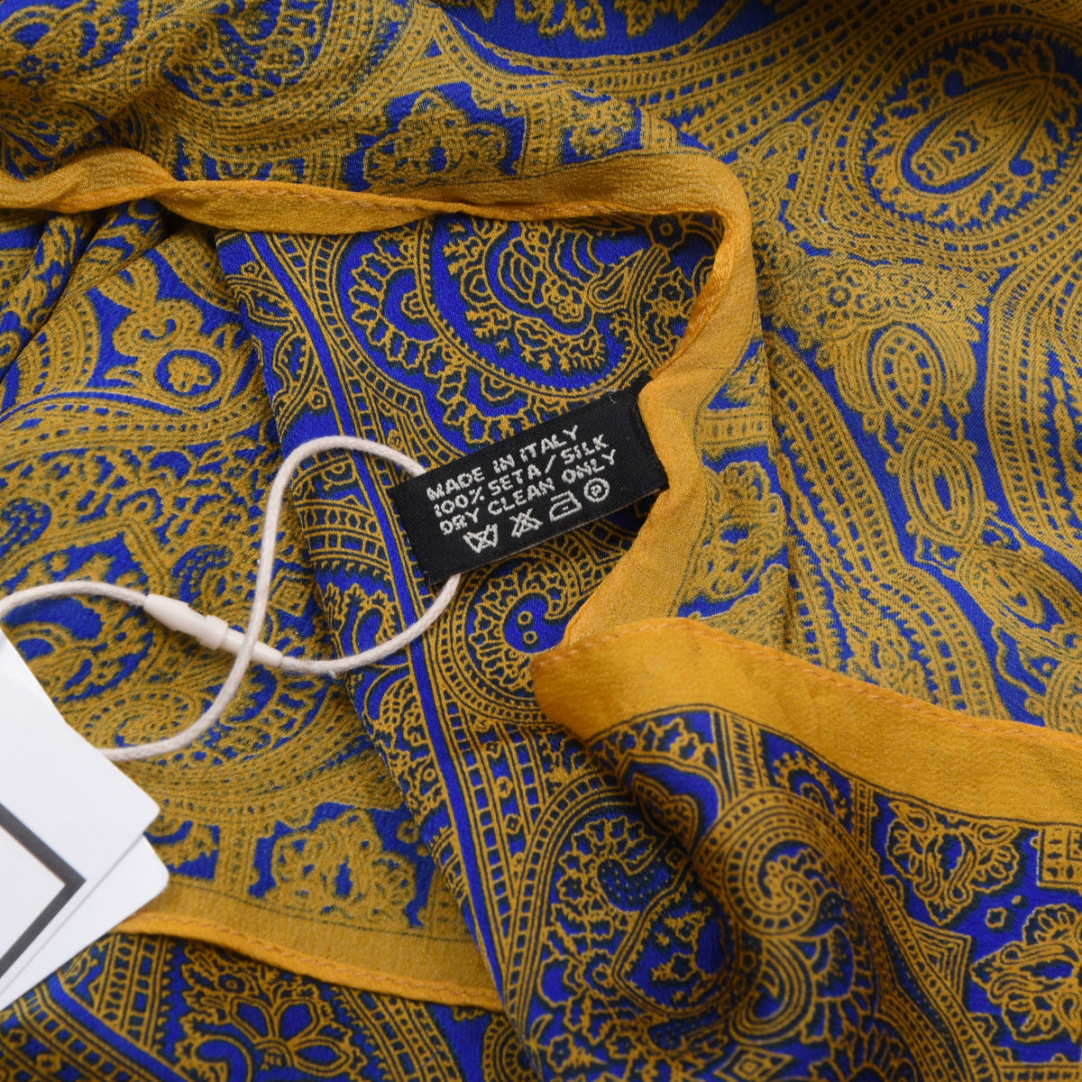Etro Milano 100% Silk Scarf 171cm Made in Italy - Blue/Yellow Paisley