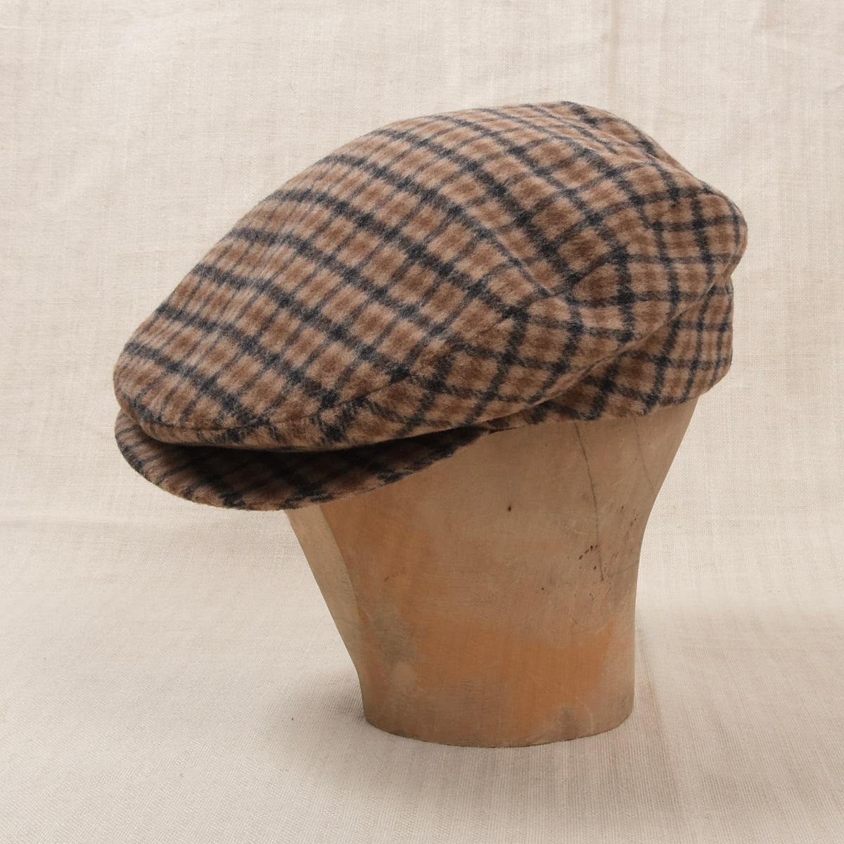 Vintage Kamelhaar-Wolle Schiebermütze Gr. 59 - Plaid