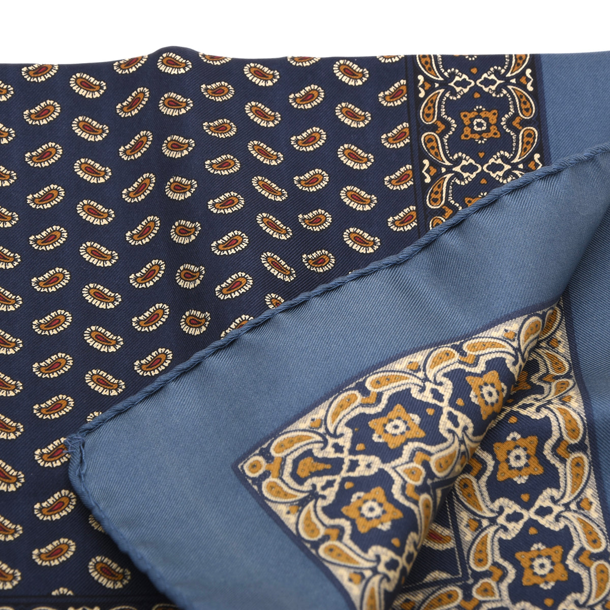 Classic Silk Pocket Square 42.5cm x 42.5cm - Navy Paisley