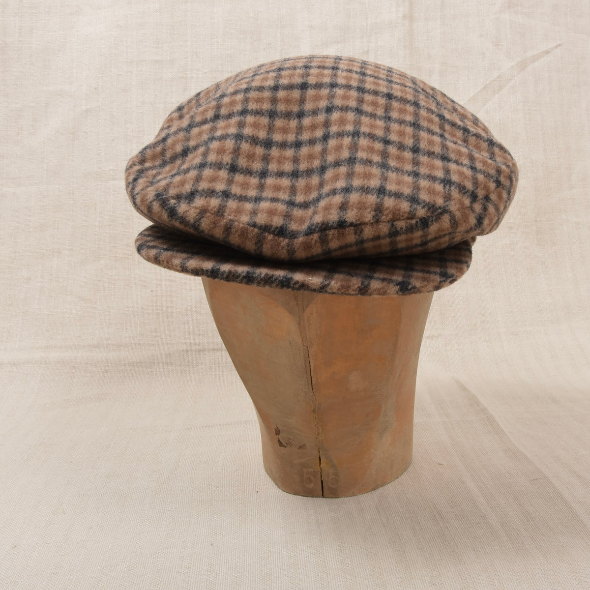 Vintage Kamelhaar-Wolle Schiebermütze Gr. 59 - Plaid