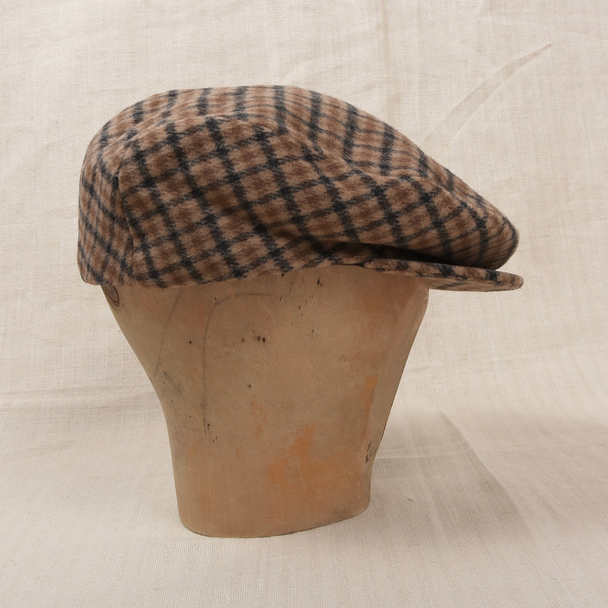 Vintage Kamelhaar-Wolle Schiebermütze Gr. 59 - Plaid