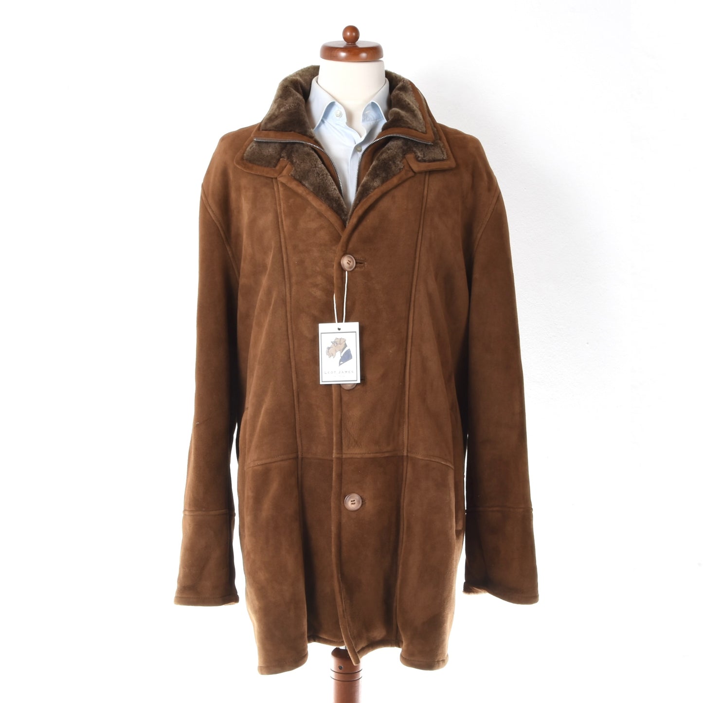 Gino Ginero Lambskin Shearling Coat Size 52 Chest ca. 64cm - Brown