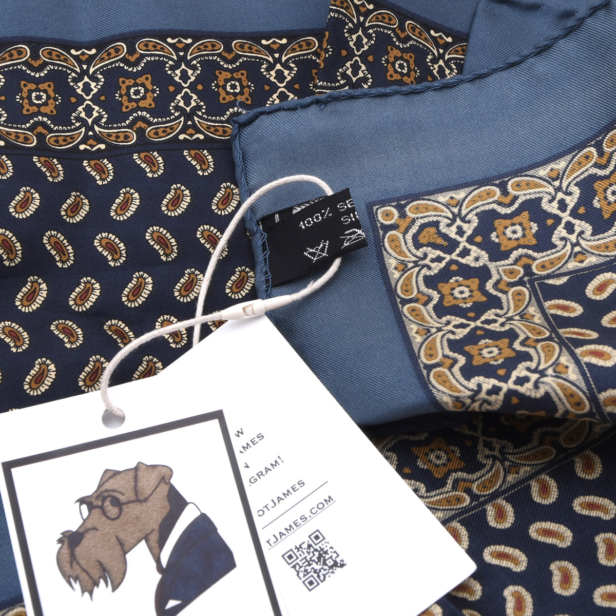 Classic Silk Pocket Square 42.5cm x 42.5cm - Navy Paisley