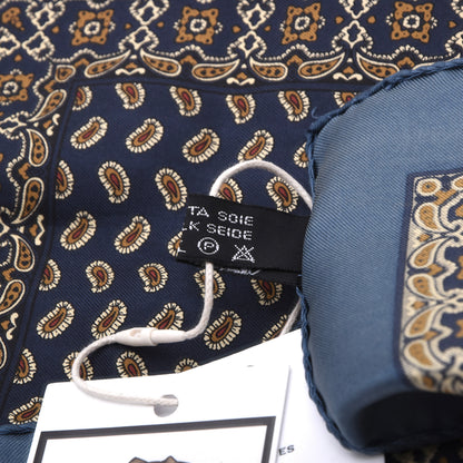Classic Silk Pocket Square 42.5cm x 42.5cm - Navy Paisley