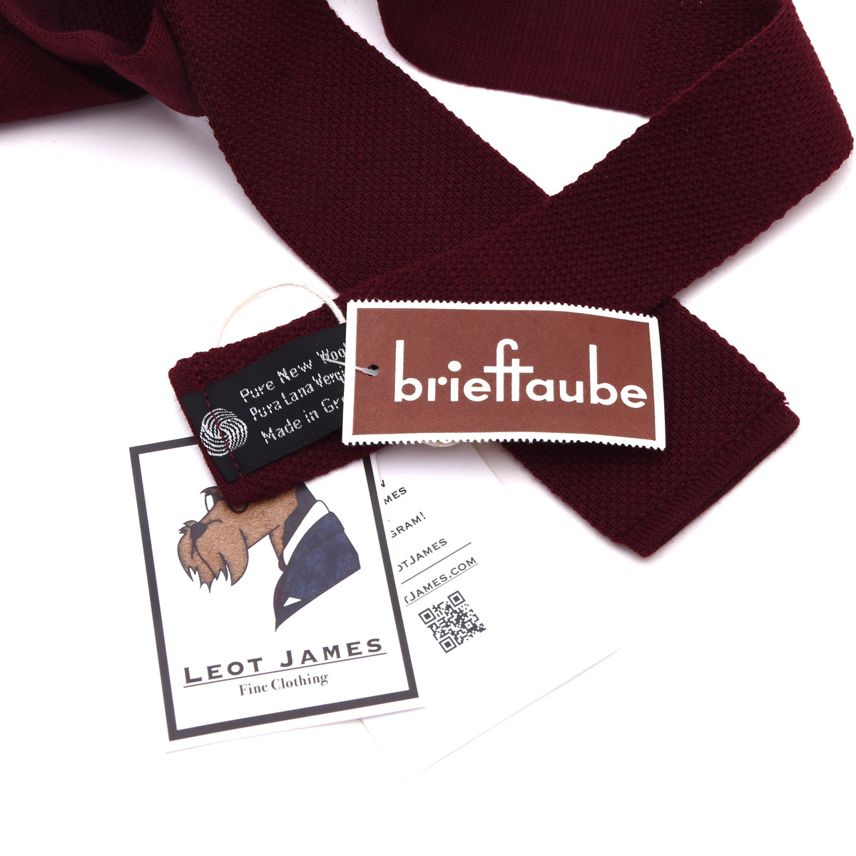 NOS Brieftaube 100% Woll-Strickkrawatte Griechenland – Bordeaux