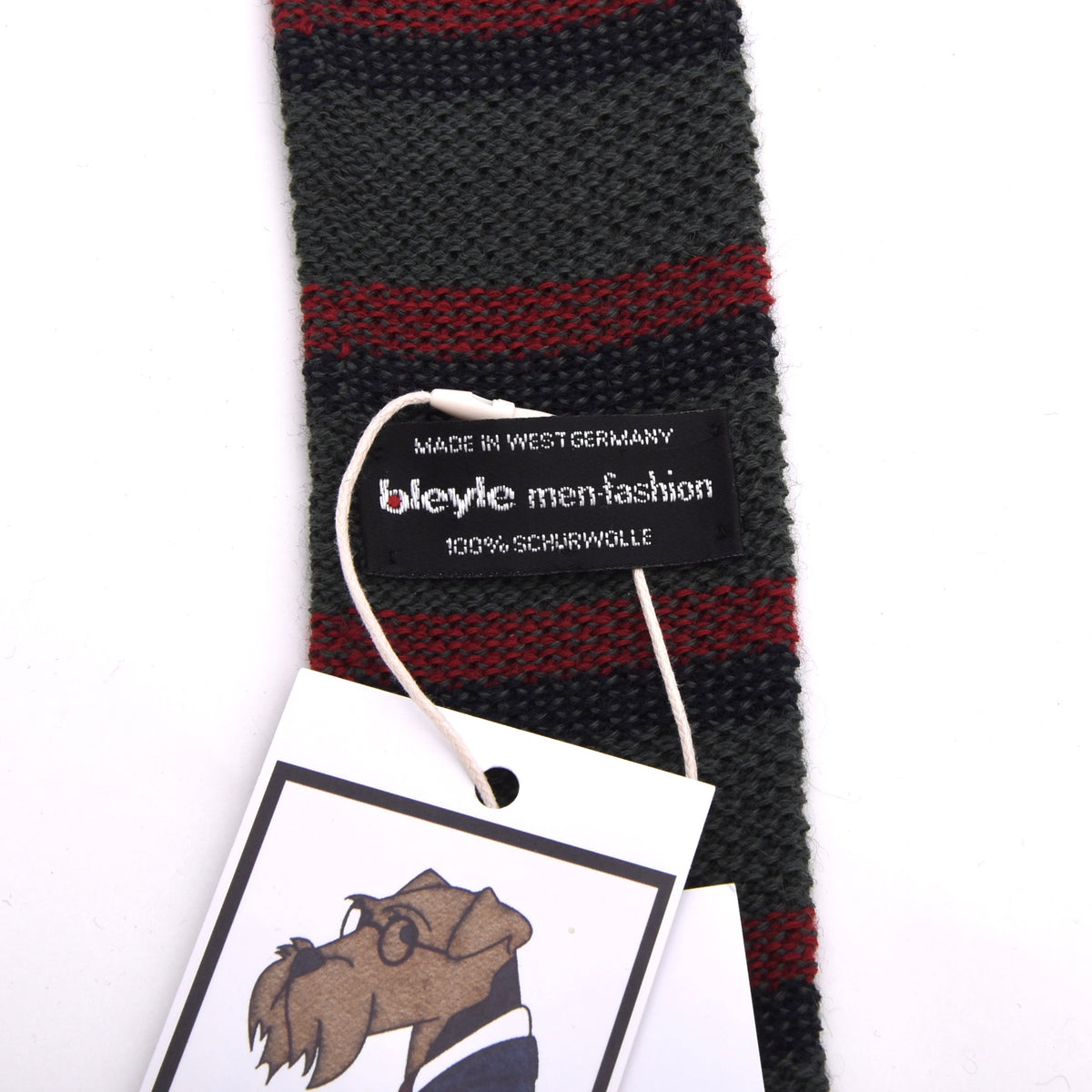 NOS Bleyle 100% Wool Knit Tie  W. Germany - Green Stripes