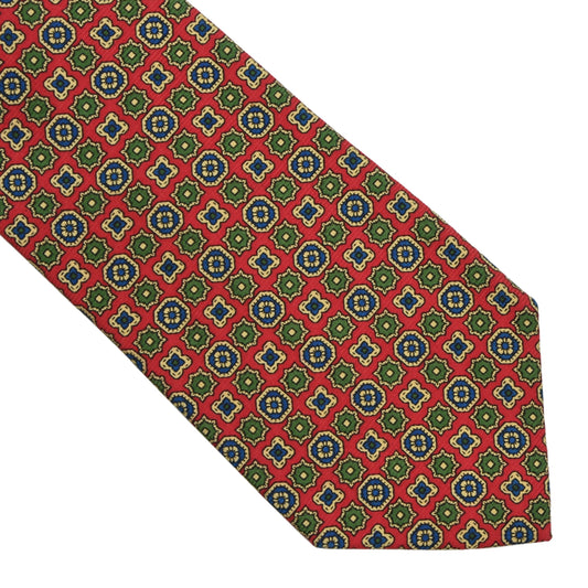 Ascot Hand Made Silk Tie - Red Medallion