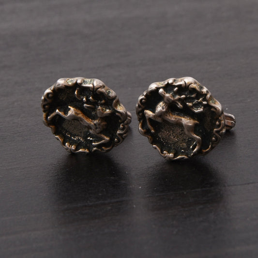Vintage Stag/Hunting Themed .800 Silver Cufflinks Toucan Hallmark