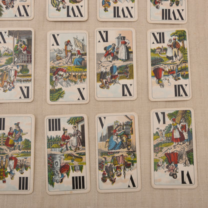 Piatnik Tarock-Karten vor 1945 + antikes Lederetui – 54 +1 Blatt