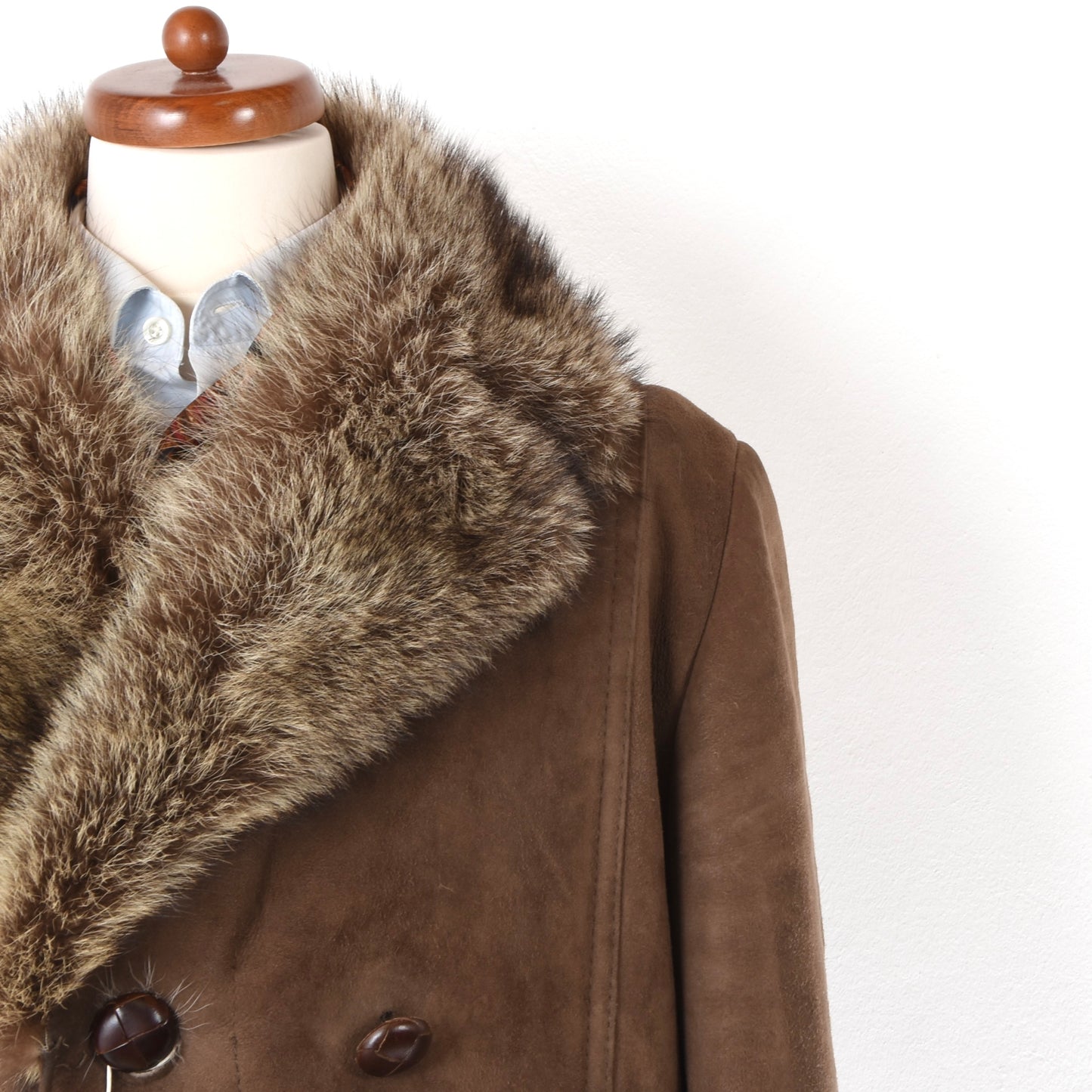 Johan Szabo Shearling Coat Feat. Fur Collar Chest ca. 58cm - Brown