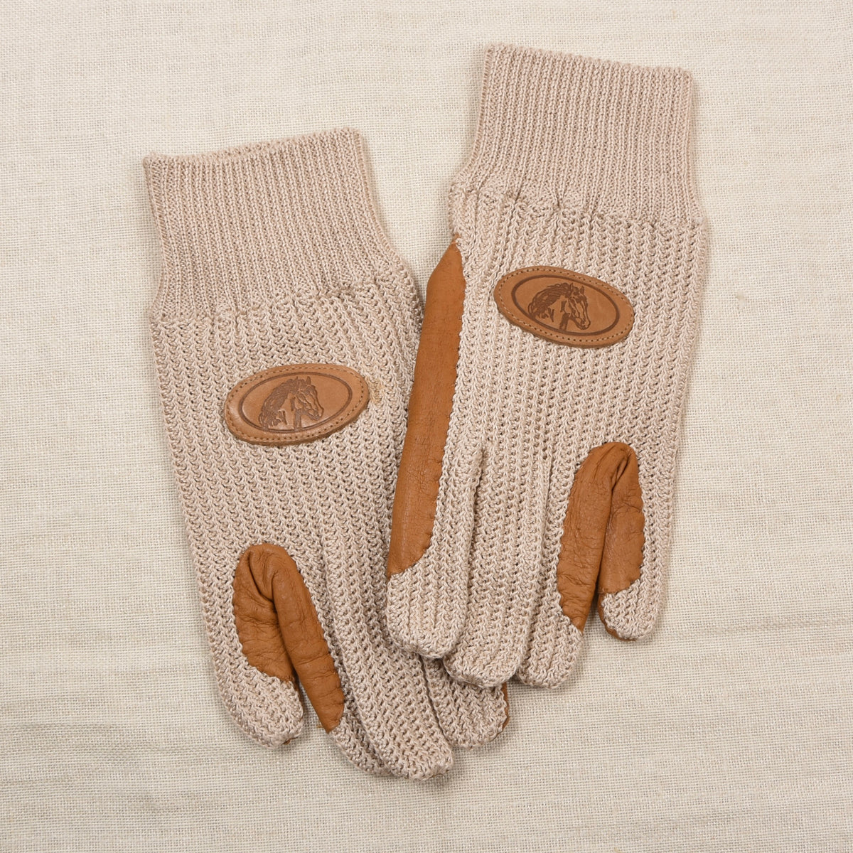 Leder & Baumwolle Reithandschuhe Gr. 9,5 - Beige/Braun