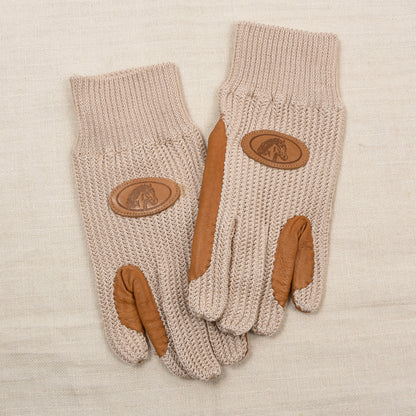 Leder & Baumwolle Reithandschuhe Gr. 9,5 - Beige/Braun