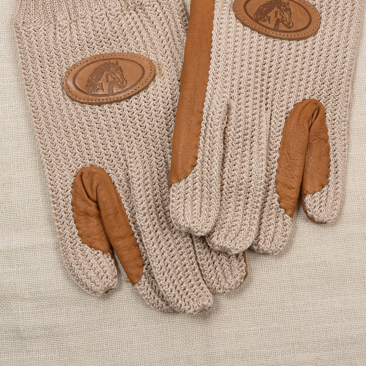 Leder & Baumwolle Reithandschuhe Gr. 9,5 - Beige/Braun