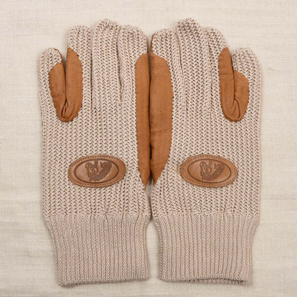 Leder & Baumwolle Reithandschuhe Gr. 9,5 - Beige/Braun