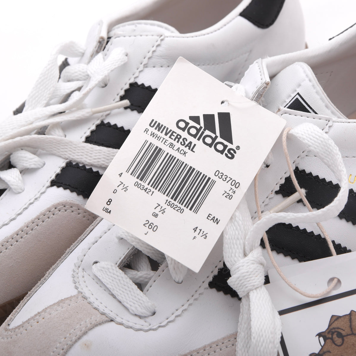 NOS 1998 Adidas Universal Sneakers Gr. 41 1/3 - Weiß/Schwarz