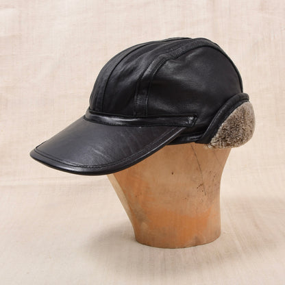 Vintage Stanton Lammleder & Lammfell Kappe Gr. S - Schwarz