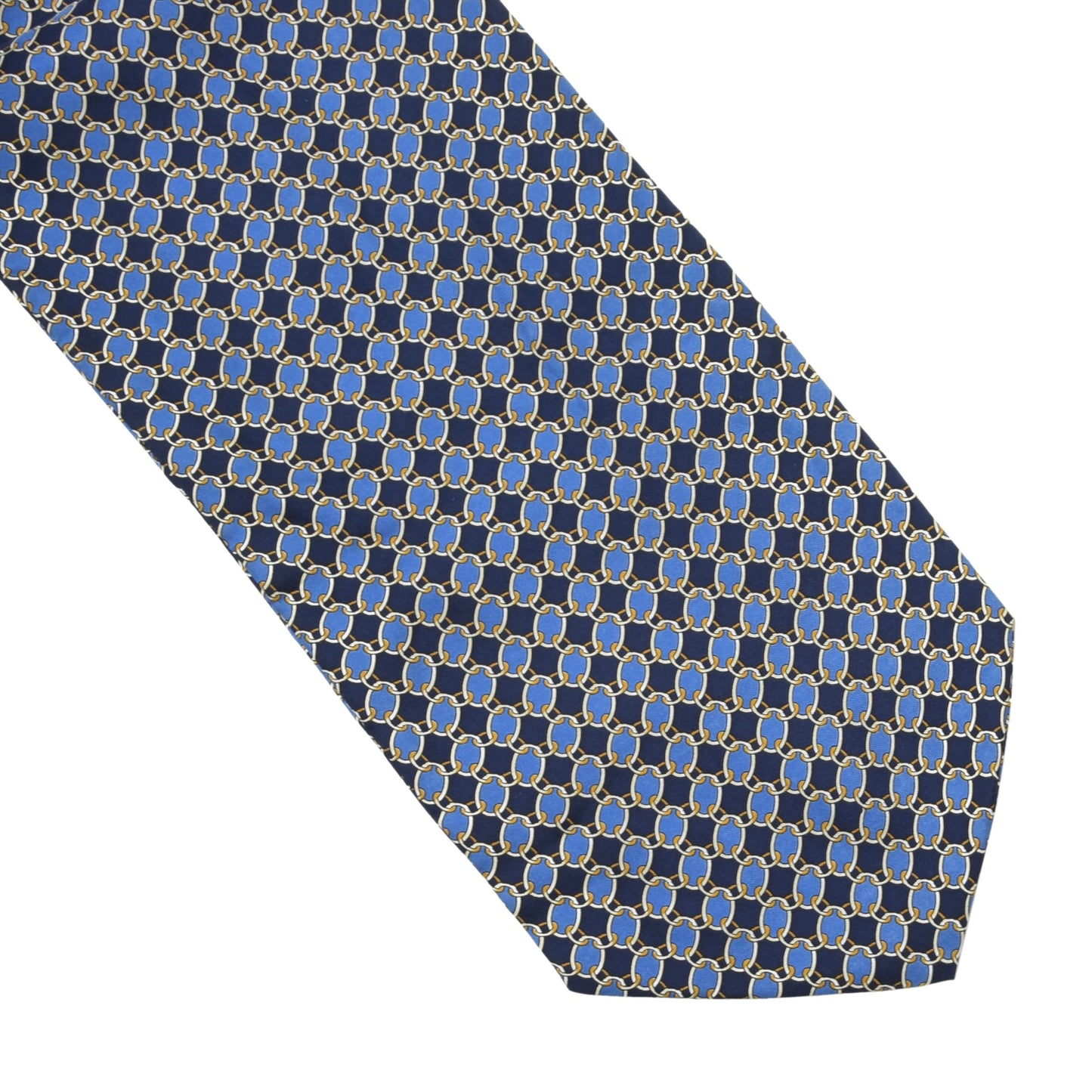 Classic Silk Ascot/Cravat Tie ca. 139.5cm/15.5cm - Navy Chain Print