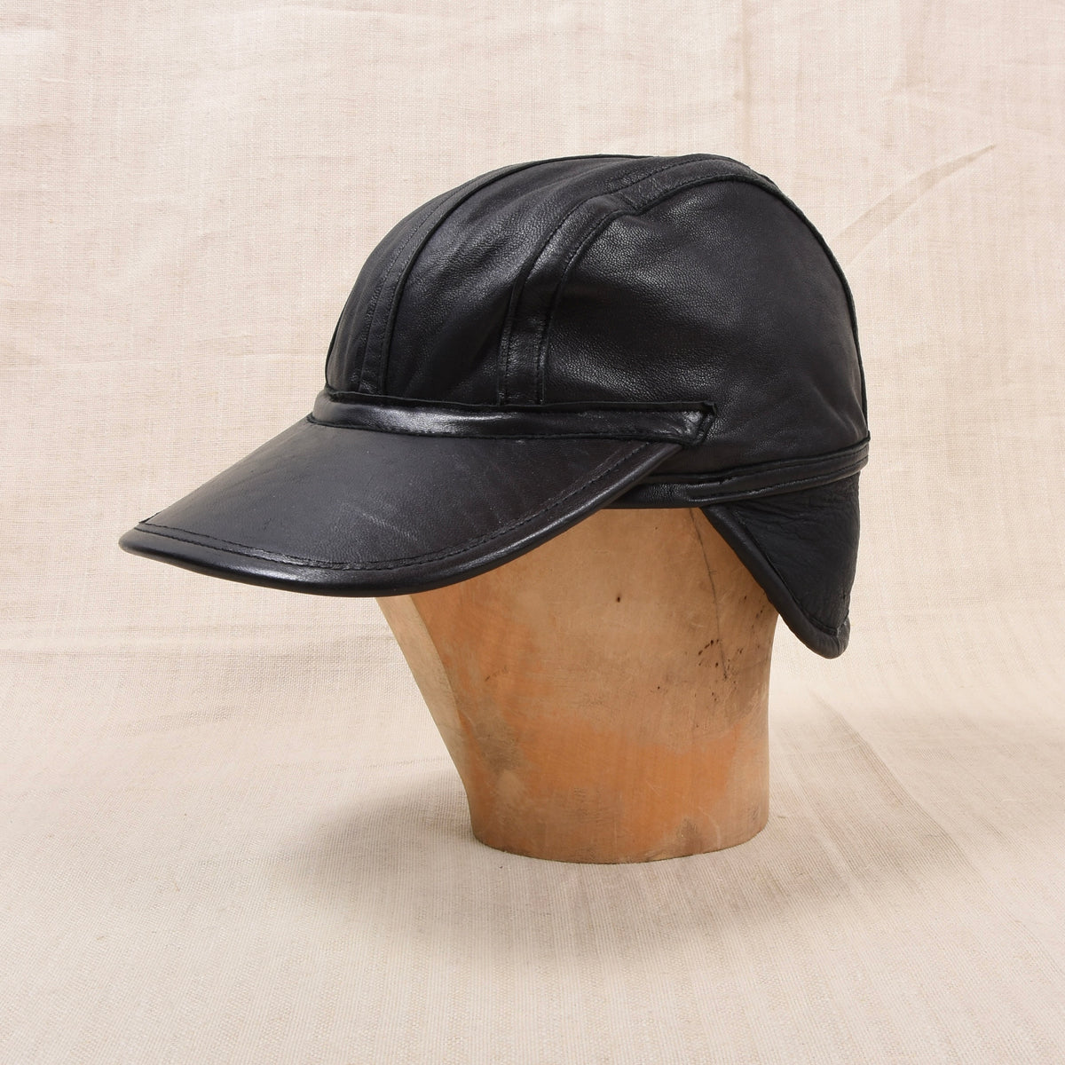 Vintage Stanton Lammleder & Lammfell Kappe Gr. S - Schwarz