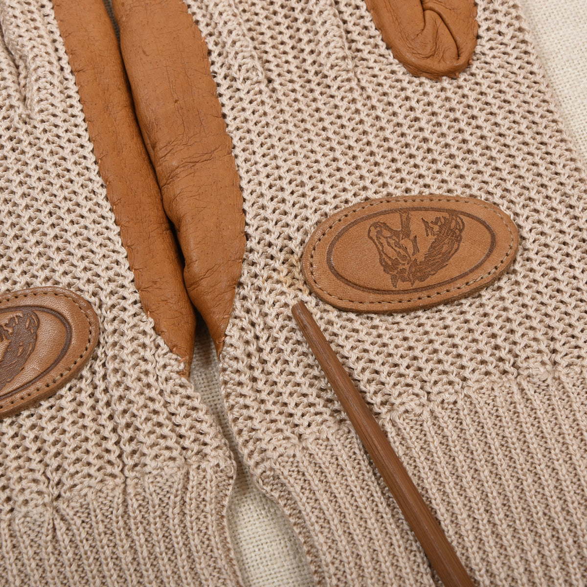 Leder & Baumwolle Reithandschuhe Gr. 9,5 - Beige/Braun