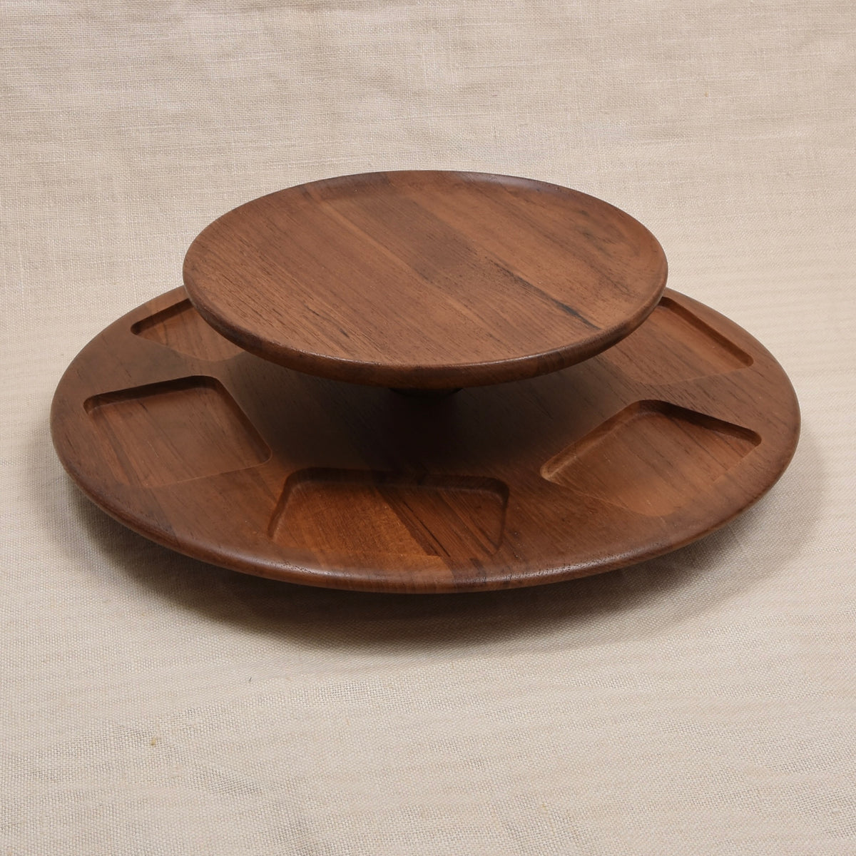 Digsmed Dänemark 1964 Teakholz Drehtablett/Lazy Susan Ø 35cm