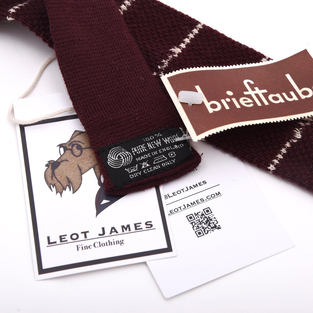 NOS Brieftaube 100% Schurwoll-Strickkrawatte Made in England – Burgunderrot Streifen
